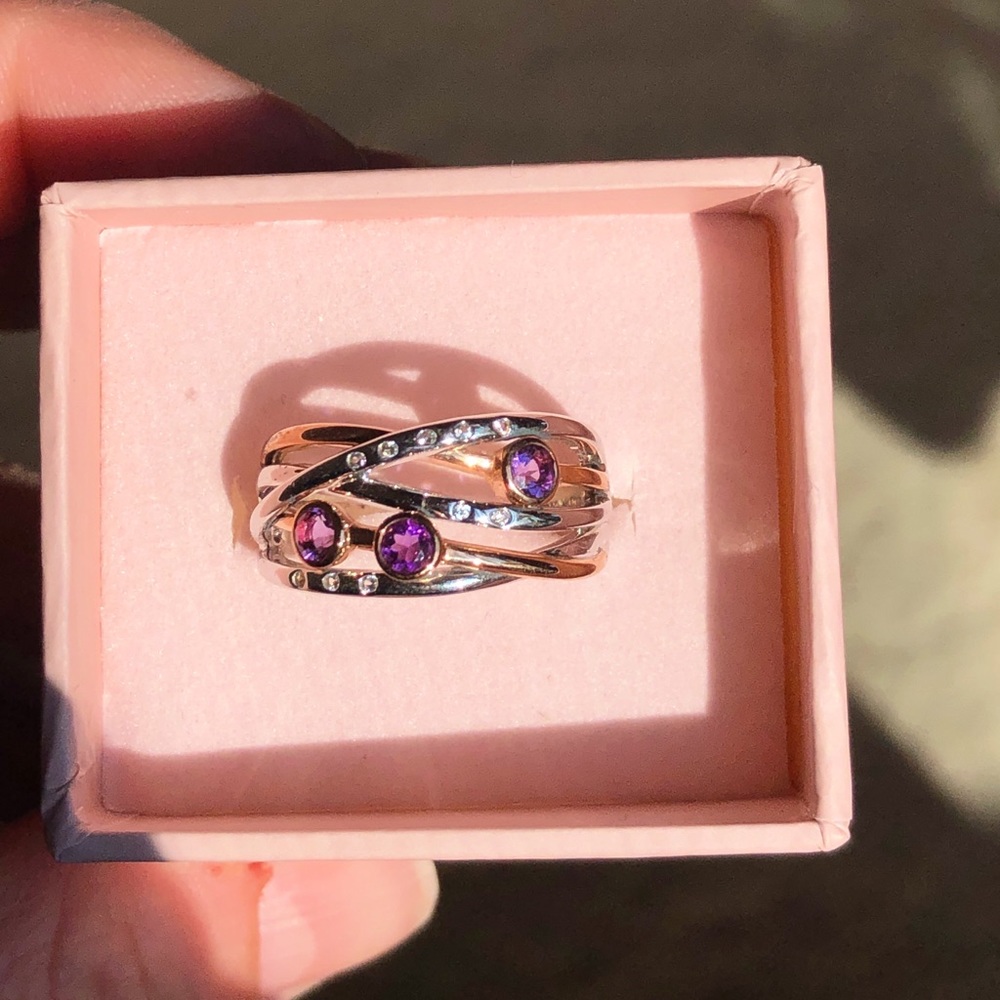 Lorenzo Wht/Rose Gold Amethyst & Wht Sapphire Ring